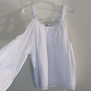 David Meister 1X cold shoulder peasant embroider detail top with lining